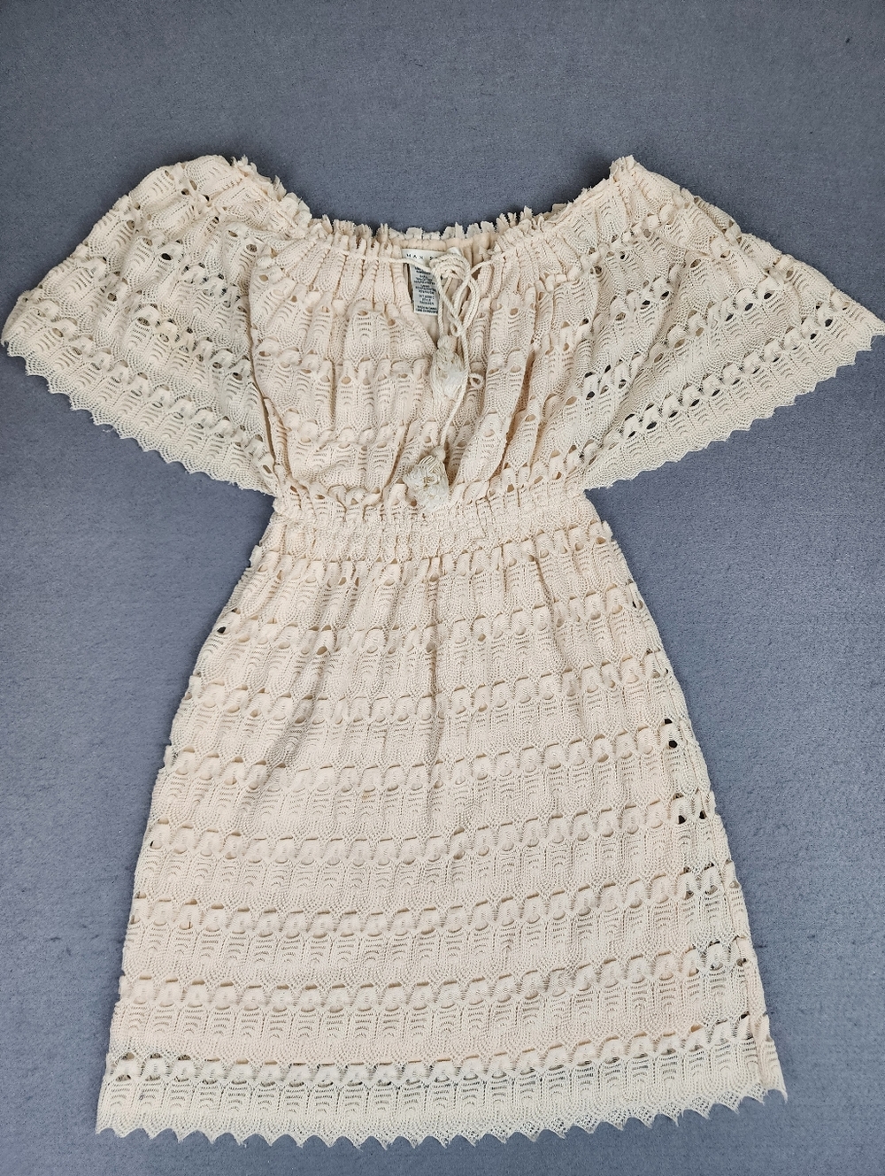Max Studio Cream Crochet Off-Shoulder Mini Dress Lined Boho Fairy Small